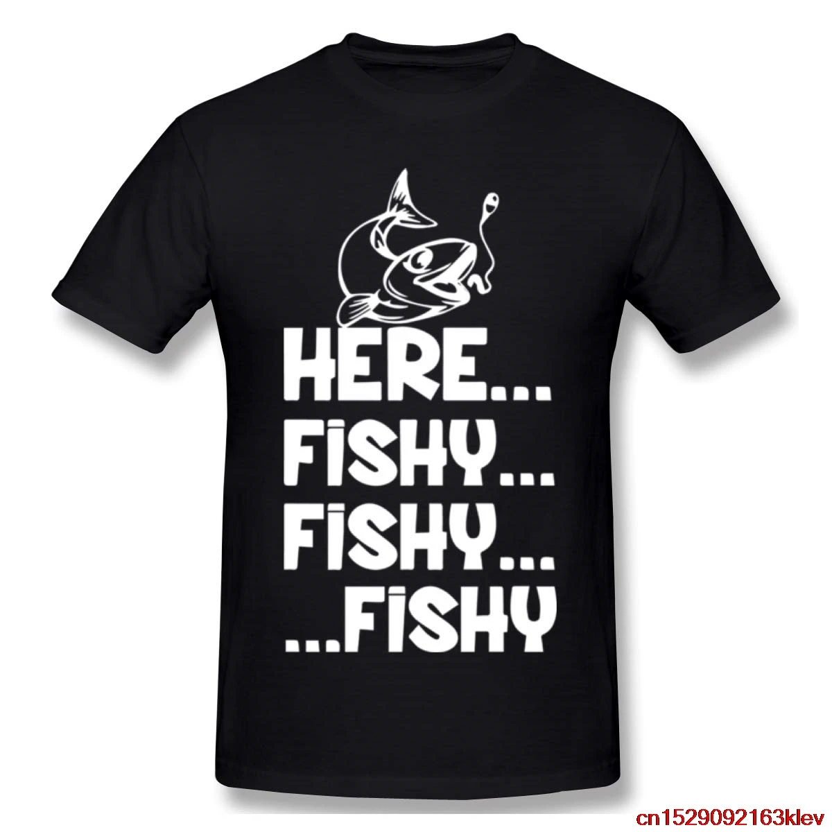 FGHFG Men's Cotton T-Shirt 3D Print of Here Fishy Fishing Round Neck Short Sleeve Shirt Unisex men women t shirt |