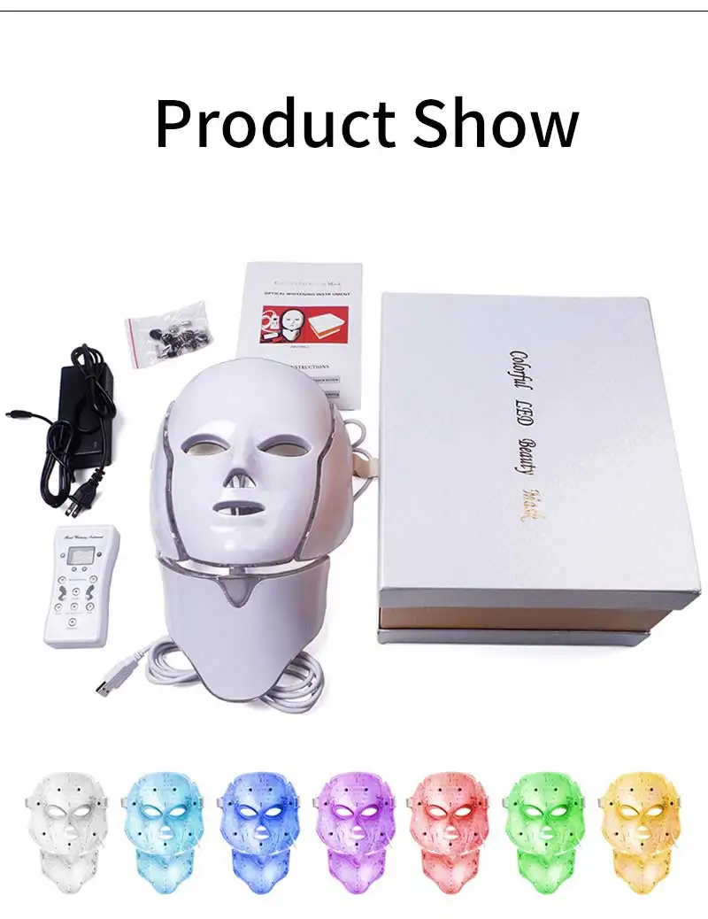 7 цветов, электрическая, светодиодный, терапия, Корейская фотонная маска для лица и шеи, красивая, светодиодный, радиочастотный, для ухода за кожей, омоложения, светодиодный, маска аппарат для омоложения лица xr-s2h4b