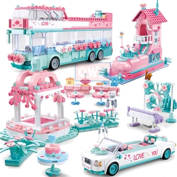 

City Wedding Party Car Girl Friends Romantic Wedding DIY Model Building Blocks Bricks Princess Toy Children Fairtale Gifts