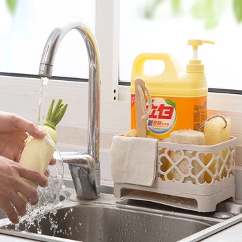 

1 piece household plain hollow kitchen shelf double drain rack sink kitchen storage basket cup storage rack