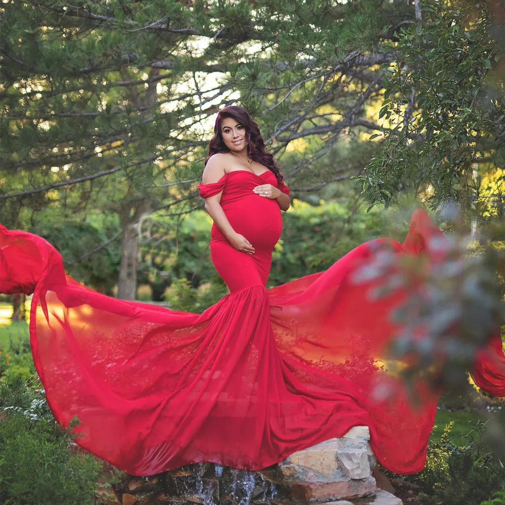 

MUQGEW Pregnancy Dress Photography Maternity Gown Tulle Dress Wedding Off Shoulder Sleeveless Maternity Solid Dress Women GH6