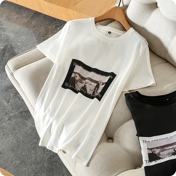 

T shirts Women Cotton Patchwork Silk O Neck Print Top Women Plus Size Short Sleeve Shirt For Women Basic Elegant New Fashion