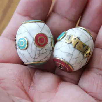 

BD210 Nepal Handmade Beads 28mm*24mm Big Oval Shape Beads Mantras Shell Beads For Jewelry Making 2 PCS Beads Lot