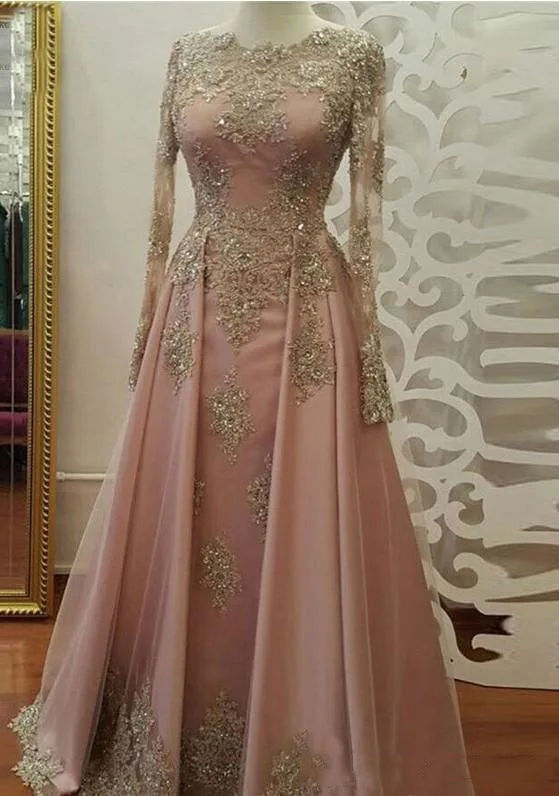 Roze Moslim Avondjurken A-lijn Lange Mouwen Chiffon Kant Kralen Islamitische Dubai Saudi Arabische Lange Avondjurk Robe De Soiree Roze Moslim Avondjurken A-lijn Lange Mouwen Chiffon Kant Kralen Islamitische Dubai Saudi Arabische Lange Avondjurk Robe De Soiree