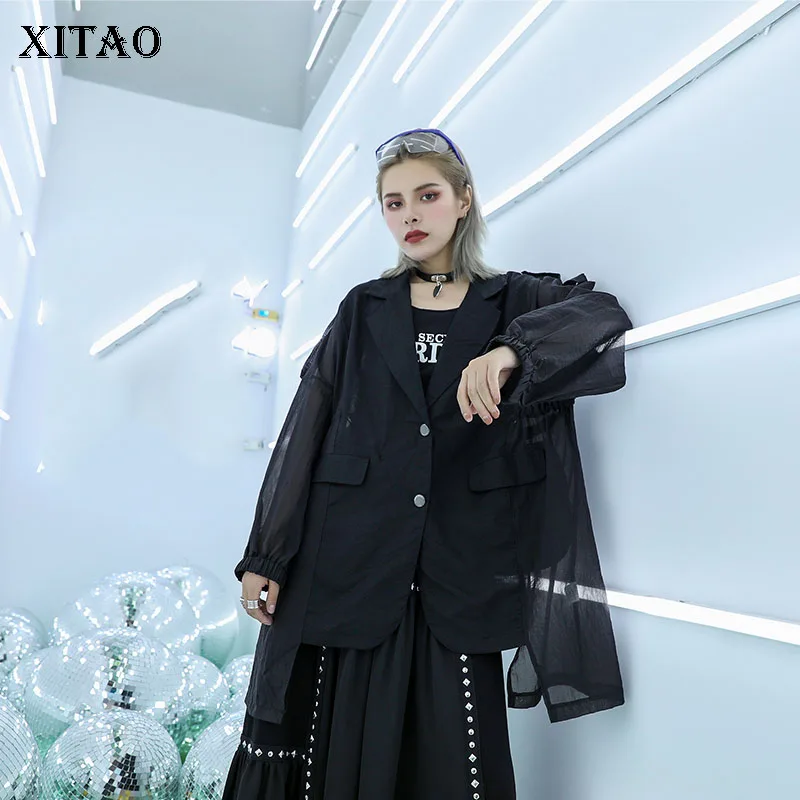 XITAO Tide Mesh зимний свитер с узором куртка рукавом Женская свободная плюс размер
