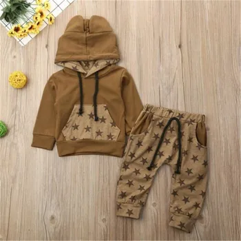 

0-24 Months Newborn Boys Clothes Brown Pentagram Star Hoodies Sweatshirt Tops Long Pants Baby Boys Tracksuits For Boys Clothing
