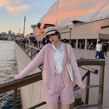 Mishow Осень Зима Женский винтажный клетчатый вязаный кардиган корейский v-образный вырез длинный рукав однобортный свитер MX19C5236