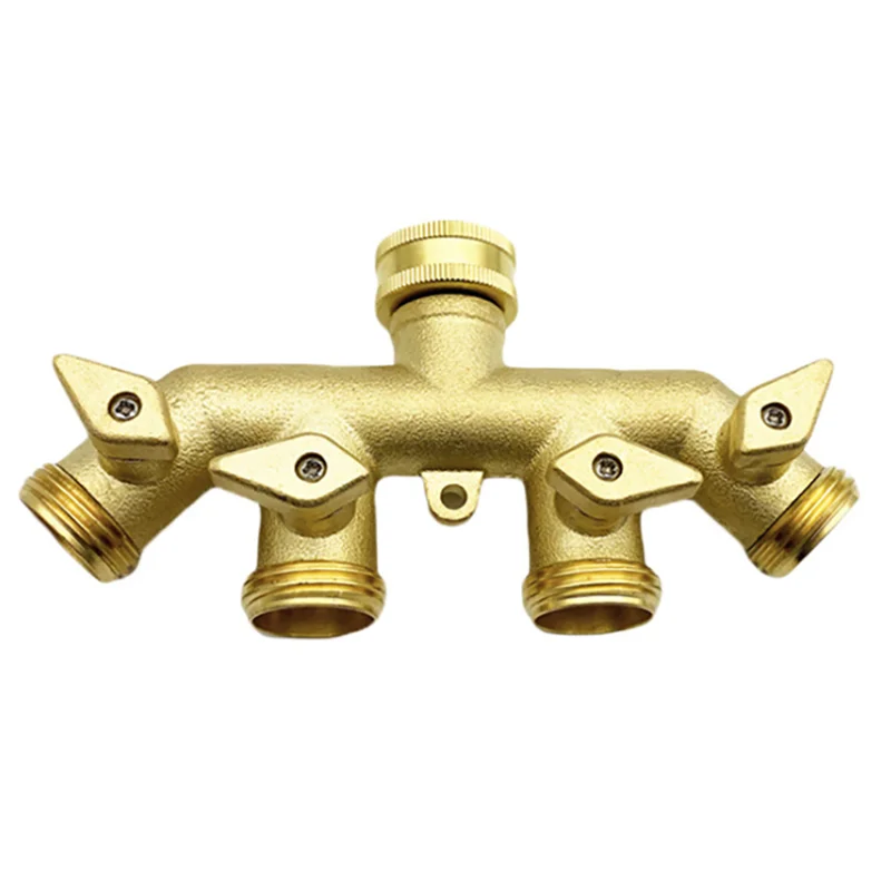 Solid Brass Heavy Duty Garden Hose Connector 4 Way Tap Splitter 3/4 inch Water Faucet Adapter Gardening Pipe Connectors