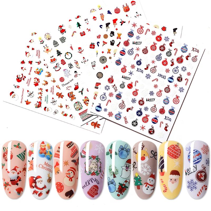 Water Nail Decal Stickers Santa Claus Christmas tree sock Pattern 3D Glue Adhesive Slider for Nails Manicure Art Tips | Красота и