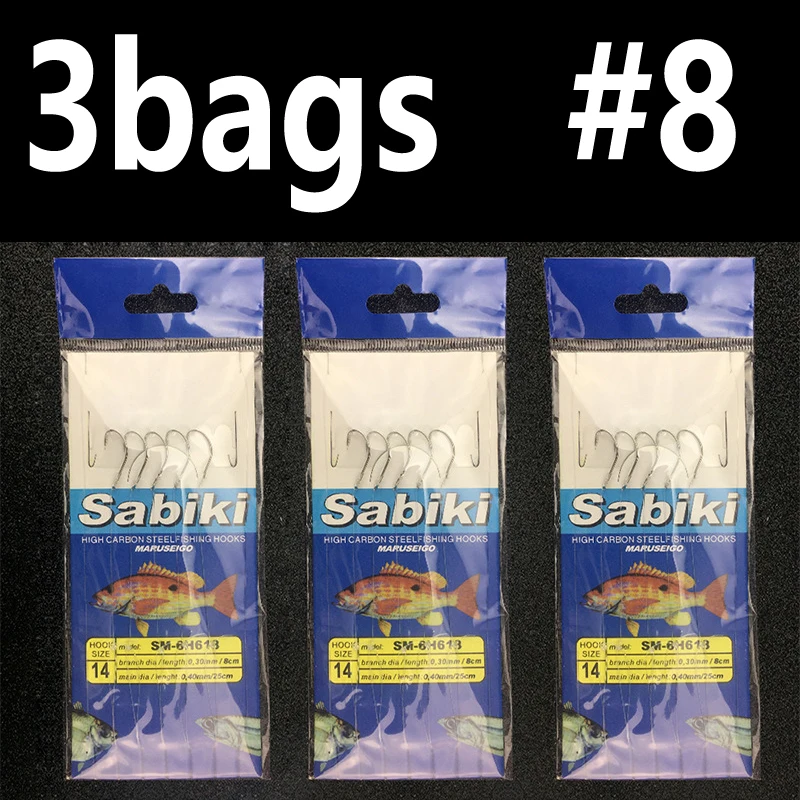 3bags size 8 15 шт. галстук провода ISEAMA крючки анти-обмотки привязанные колючие Сабики Rig струнные крючки с вертлюгом и оснасткой соленой воды рыболовные аксессуары - Цвет: 3bags size 8