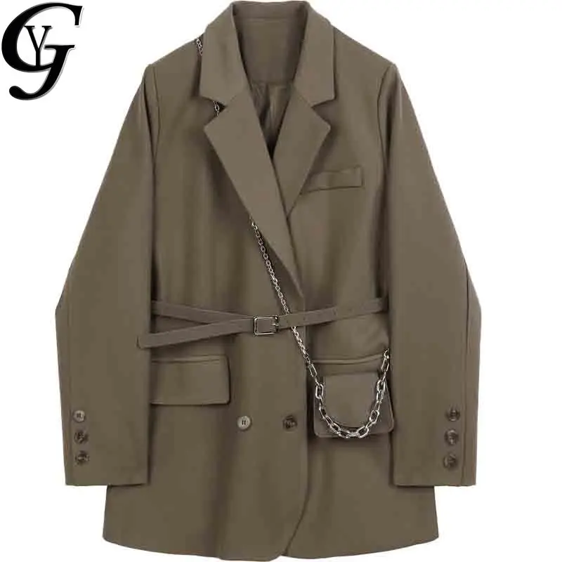 

2020 Autumn Winter OL Lapel Collar Women Blazers Elegant Solid Thick Outwear Blazer Coat Female Harajuku with Bandage Jackets