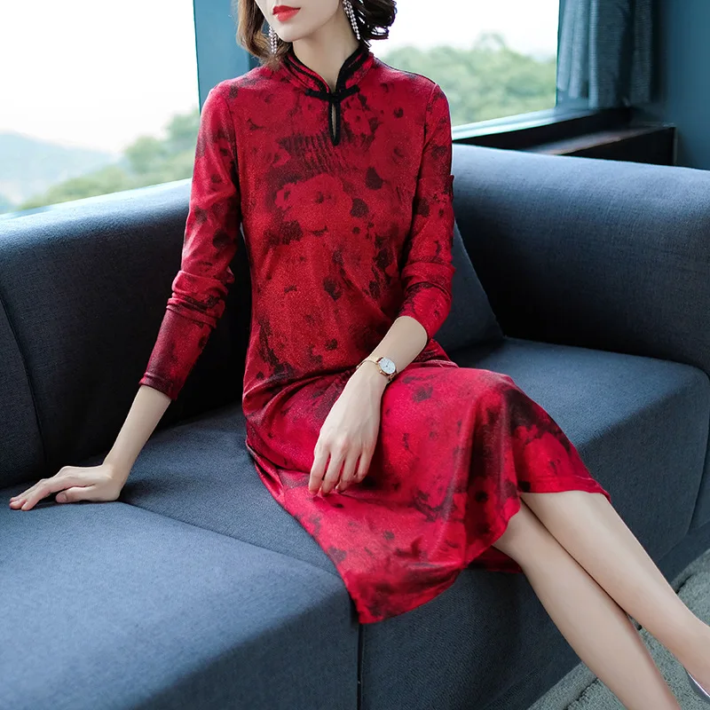 

Improved Cheongsam Dress Autumn Clothing 2019-Elegant High-End Base Mid-length Large Size Popular Skirt Women's