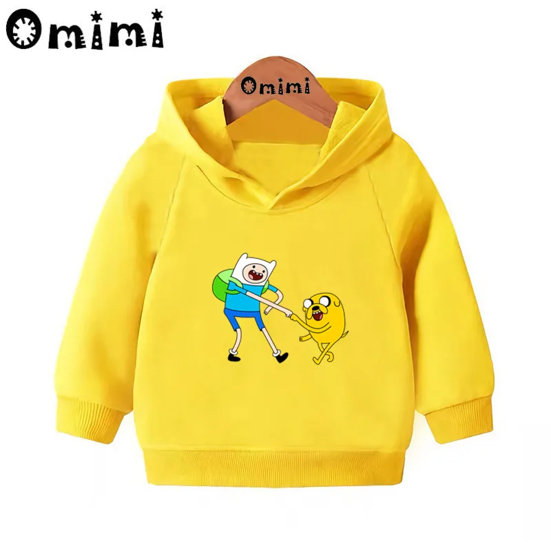 Adventure Time Finn& Jaker/забавные свитшоты; детские толстовки с капюшоном; крутой пуловер для малышей; топы для девочек и мальчиков; осенняя одежда; KMT5200 - Цвет: Yellow-5200A