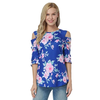 

Summer Women Fashion Casual Half Sleeve Floral Print Tunic Blouse O-Neck Loose Pullover Classic T-Shirt Chiffon Tops