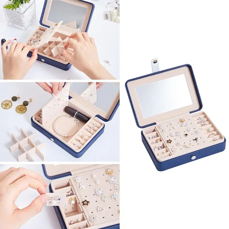 New Portable PU Fresh Simple Earring Plate Jewelry Storage Box Earrings Ring Multi-function Jewellery Case