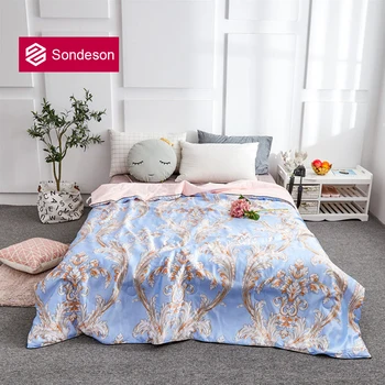 

Sondeson Luxury Beauty Blue European Court Stain Silk Summer Quilt Comforter For Home Textiles Double Queen King Printed Bedding