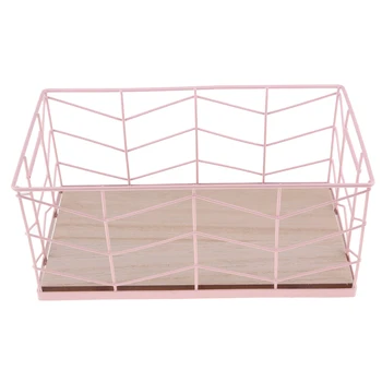 

Portable Iron Storage Basket Laundry Box Clothes Toy Wire Rack Wooden Base