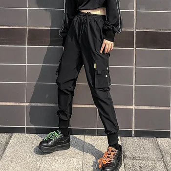 

Hip Hop Casual Sweatpants 2020 Spring Big Pockets Cargo Pants Women High Waist Loose Streetwear Harem Pants Baggy Trousers
