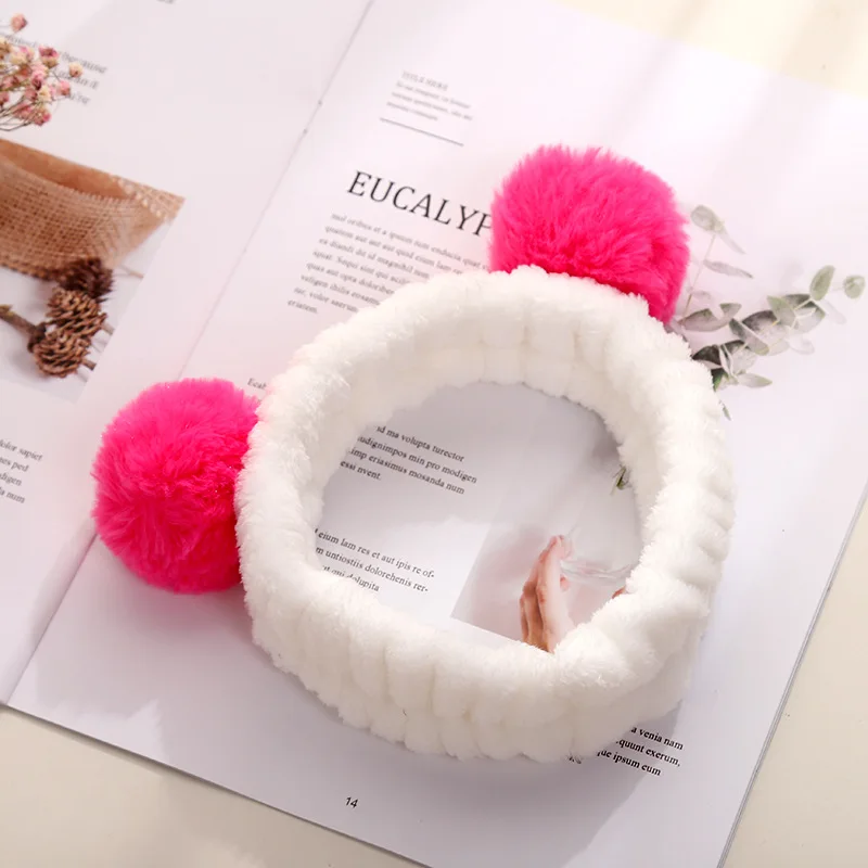 Elastic Cute Panda Ear Soft Carol Fleece Headband for Women Makeup Shower Washing Face Spa Mask Head Wraps