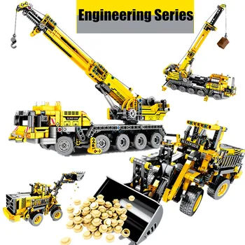 

New City Series Crane Excavator Engineering Truck Fit Technic Figures Building Blocks Bricks Diy Toys Kid Gift