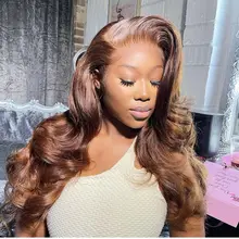 Wig Human-Hair-Wigs Lace-Frontal Qearl Auburn Natural-Wave Brown Preplucked Malaysian