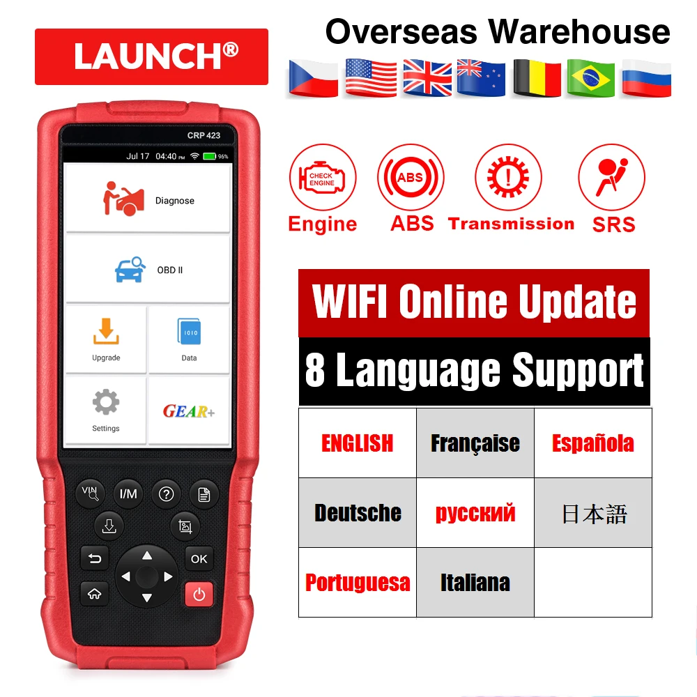 LAUNCH X431 CRP423 OBD2 сканер кода Поддержка двигателя/ABS/Подушка безопасности/AT OBD 2 CRP 423