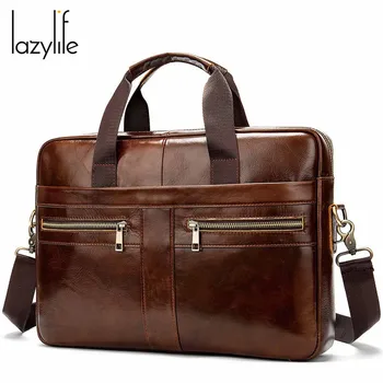 

LAZYLIFE New Men Laptop Briefcase Bag Handbag Mens Genuine Leather Briefcase Men's Office Bags Business Computer Bags