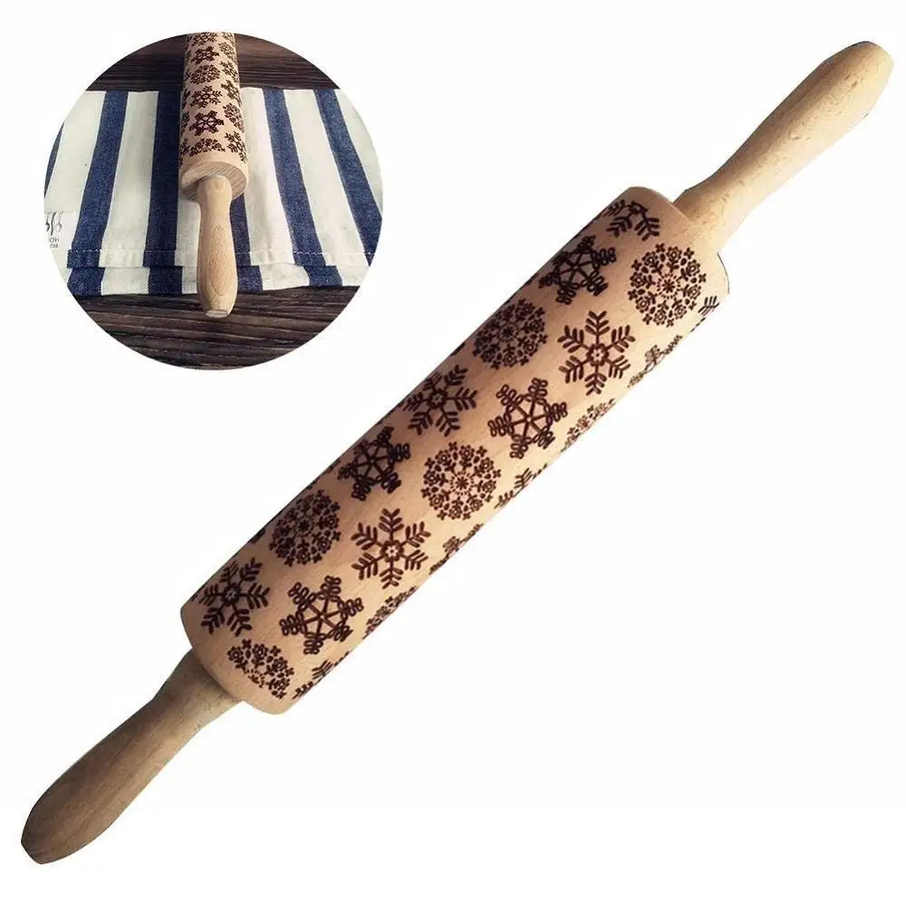 35X5cm Embossed Christmas Rolling Pin Snowflake Engraved Pattern Roller For Baking Kids Adults To Make Cookie Fondant Cake Dough