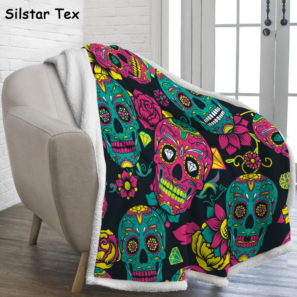 

Silstar Tex Beautiful Skull Blanket Big Halloween Bedspread 150X200 Winter Quilted Quilts Plaid Blankets Child Quilt Cover Bed