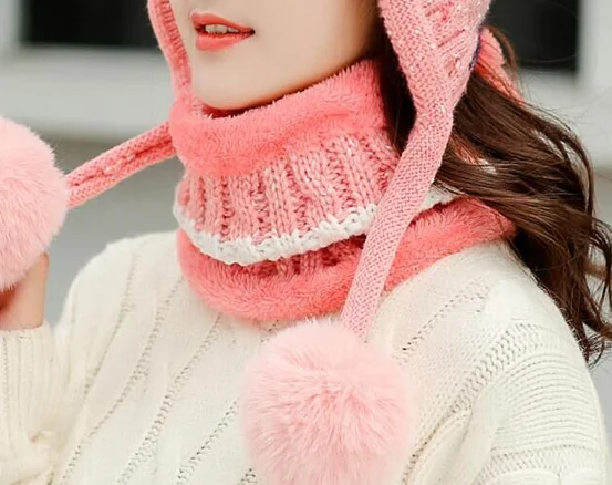 BINGYUNAHAOXUAN Новая зимняя женская вязаная шапка шарф женская теплая шапка шарф Набор модный шерстяной утолщенный головной убор комплект повседневные зимние шапки - Цвет: scarf pink