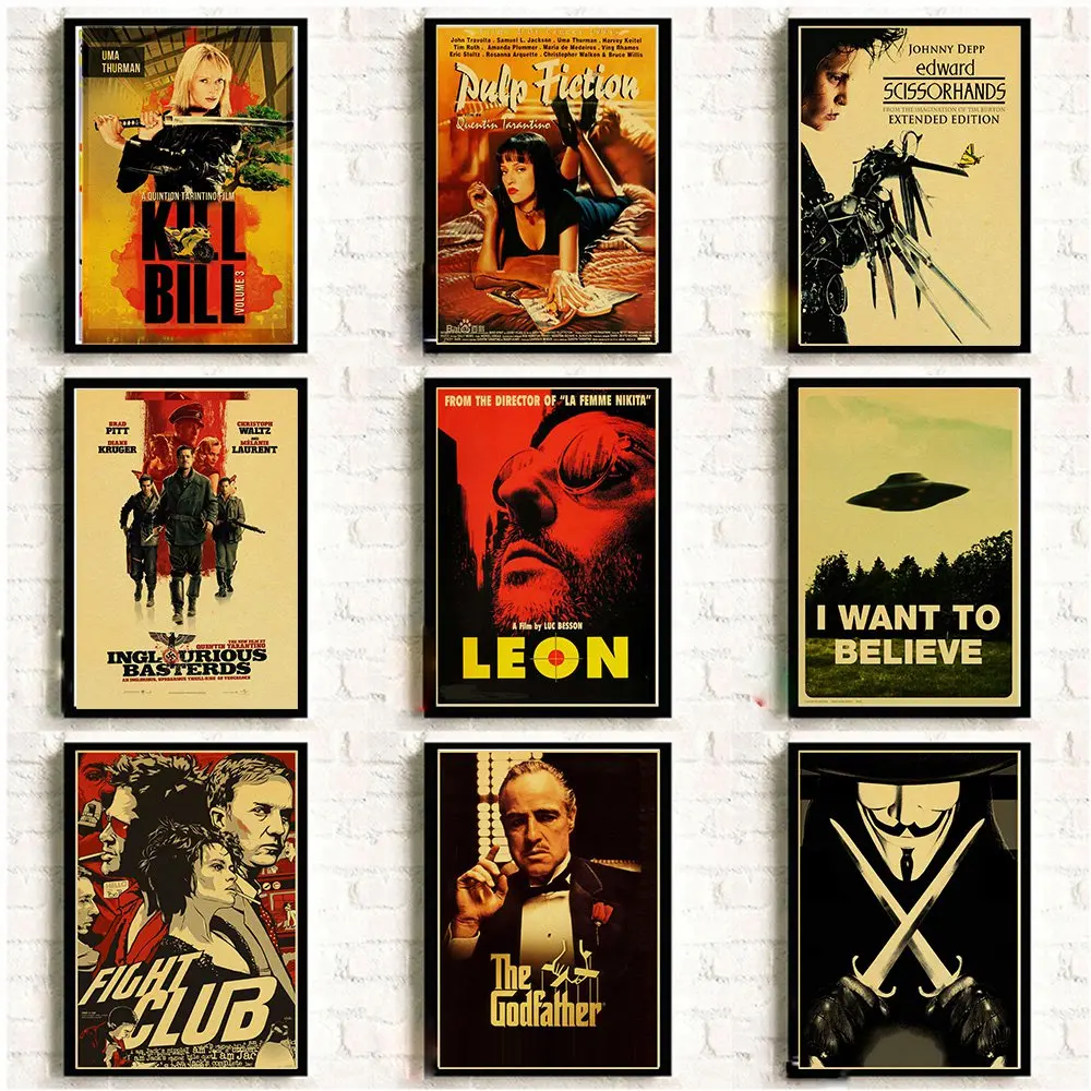 Classic Nostalgic Movie Poster Leon/Fight Club/Pulp Fiction/Shining/Kill Bill/Godfather Posters and Prints Retro Wall sticker