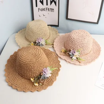 

2020 Summer Kids Girls Flowers Sun Cap Sweet Casual Children Baby Straw Beach Hat Toddler Baby Girl Caps
