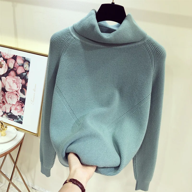 OCEANLOVE Turtleneck Solid Women Sweaters Autumn Winter Warm Pullovers Korean Student Casual Fashion Tops Ladies 13376
