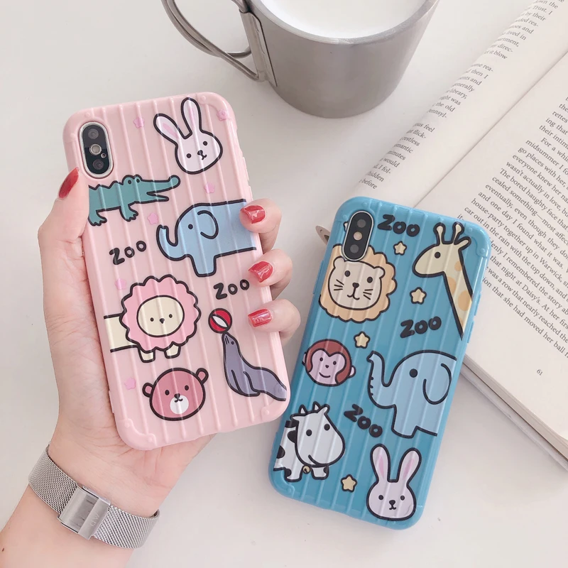 

Cartoon Phone Case for iPhone XR Xs Max X luxury Lovely Zoo Suitcase Soft TPU Silicone Protective Cover for iPhone 8 7 6s 6 Plus