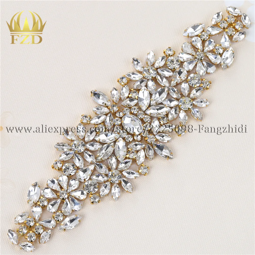 Description Picture 6 of item(1 piece) Sew On Strass Applique Rhinestone For Wedding Belt Pearl Patch Crystals Iron On Glass For Bridal Headband Trim