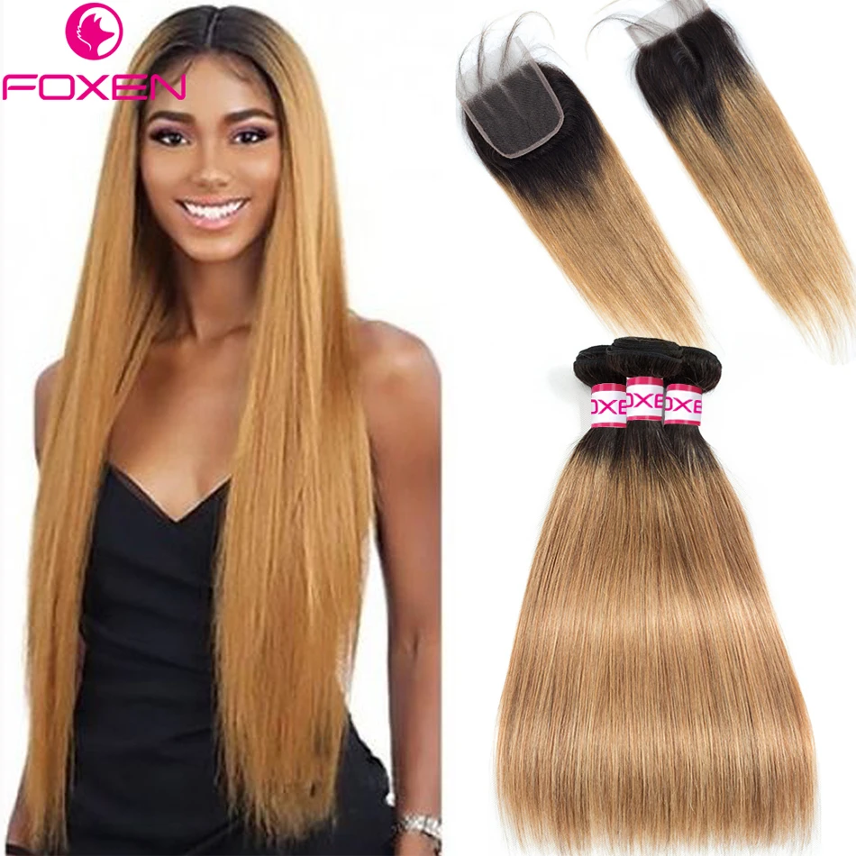 Foxen-Ombre-1B-27-Bundles-With-Closure-Colored-Blonde-3-Bundles-With-Closure-Peruvian-Straight-Human
