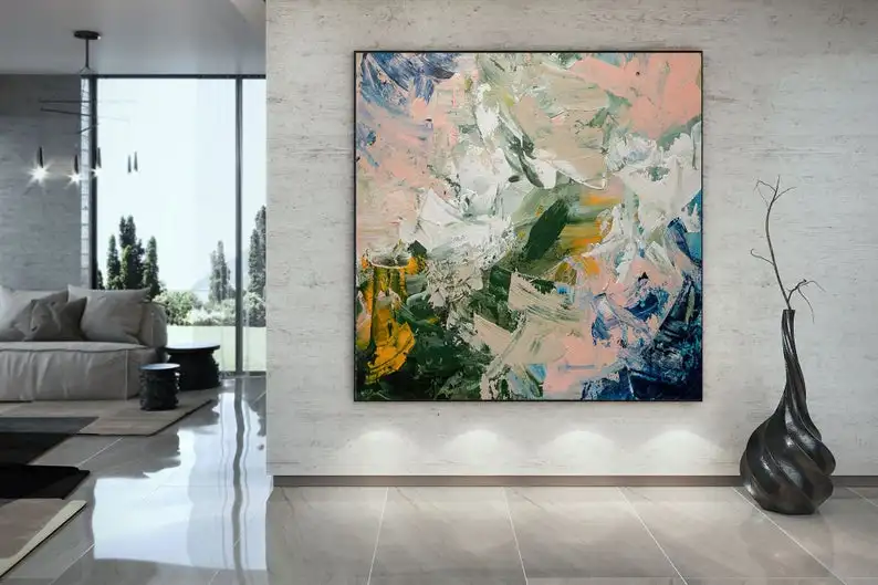 

Большая современная картина на стену, Большая яркая картина, абстрактная картина маслом, очень большая картина маслом ручной работы, бесплатная доставка