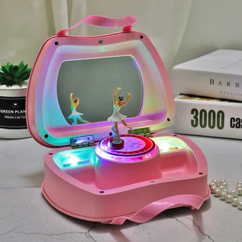 

Pink Princess Handbag LED Light Ballerina Music Boxes Drawer jewelry Organizer Storage Valentine's Day birthday Gift for Girls