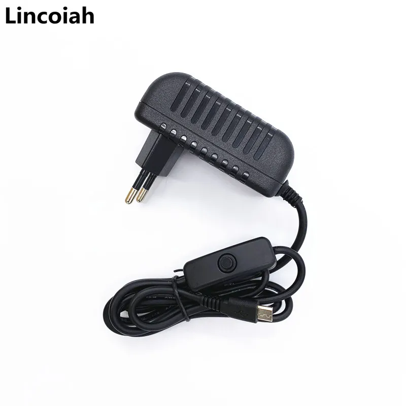 Lincoiah Power Supply Charger AC/DC Adapter 5V 3A PSU Micro USB with Power On/Off Switch for Raspberry Pi 3 Model B B+ A+ Plus