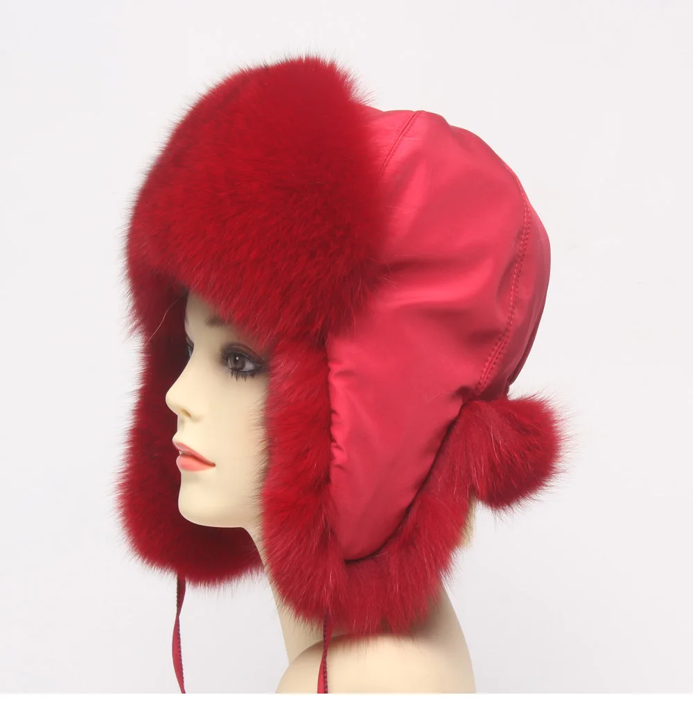 Hot Sale Genuine Fox Fur Hat Russian Women Real Fur Caps Bomber Hats 100%Natural Fox Fur Caps Fashion Fur Hat Retail wholesale