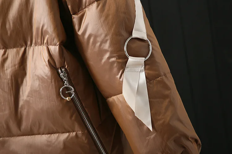 Winter New Style Loose Casual Webbing Design Fold-down Collar Short down Jacket WOMEN'S Dress er se ru