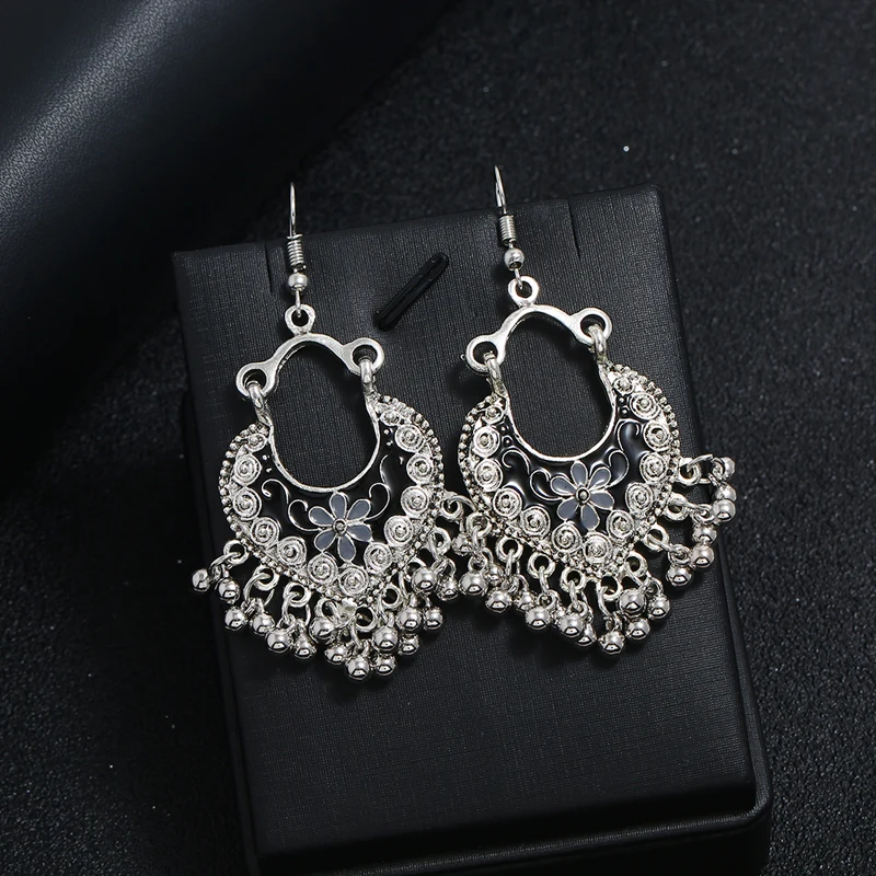 Тибетские серебряные индийские цыганские украшения Jhumka в стиле бохо, винтажные Этнические женские серьги, серьги в форме капли воды для женщин