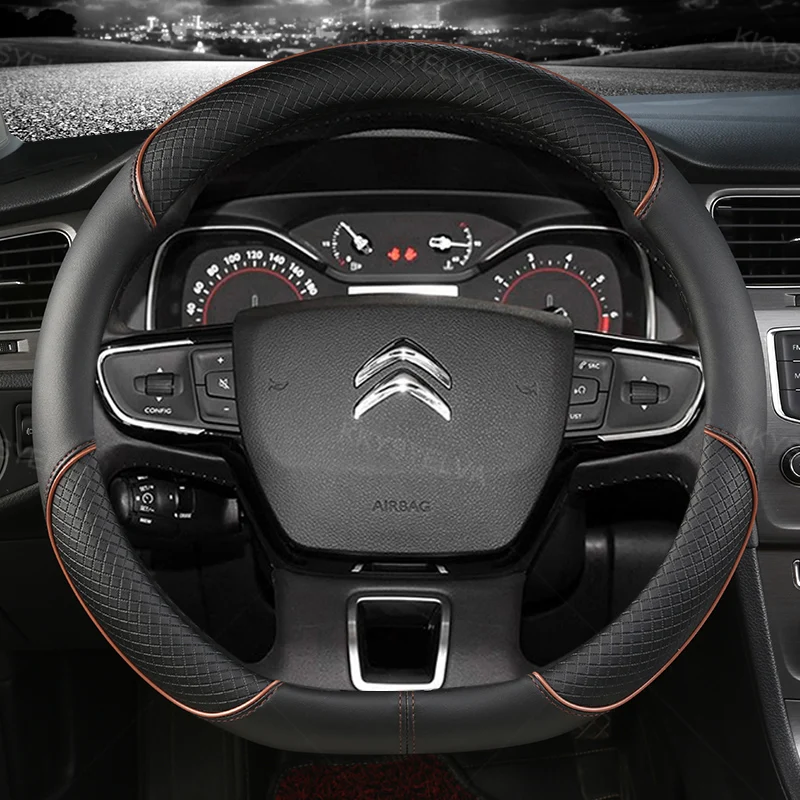 Car Steering-Wheels Cover Leather 38cm 15" For Citroen C2 C4L C5 C-Elysee C-Triomphe C1 C4 C3-XR C3 AIRCROSS Auto Accessories car shade cover Car Covers