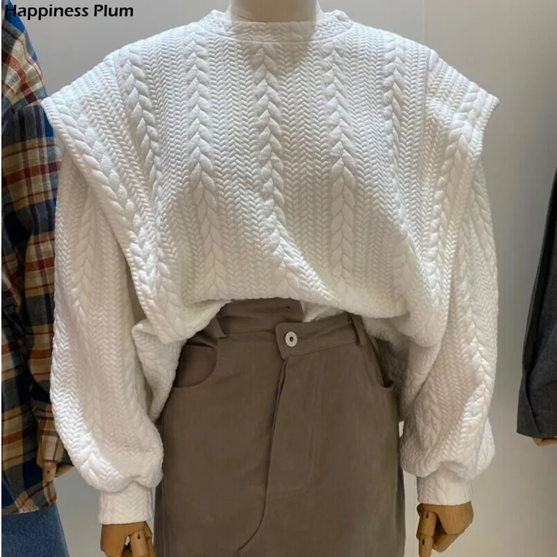 

2021 Autumn Fashion Female Casual Solid Color Round Neck Minimalist White Long-sleeved Pullover Sweatshirts Tops