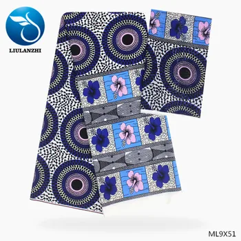 

LIULANZHI african fabrics chiffon printing flowers fabric + uadel fabric 4+2yards hot sale polyester fabric ML9X48-ML9X82