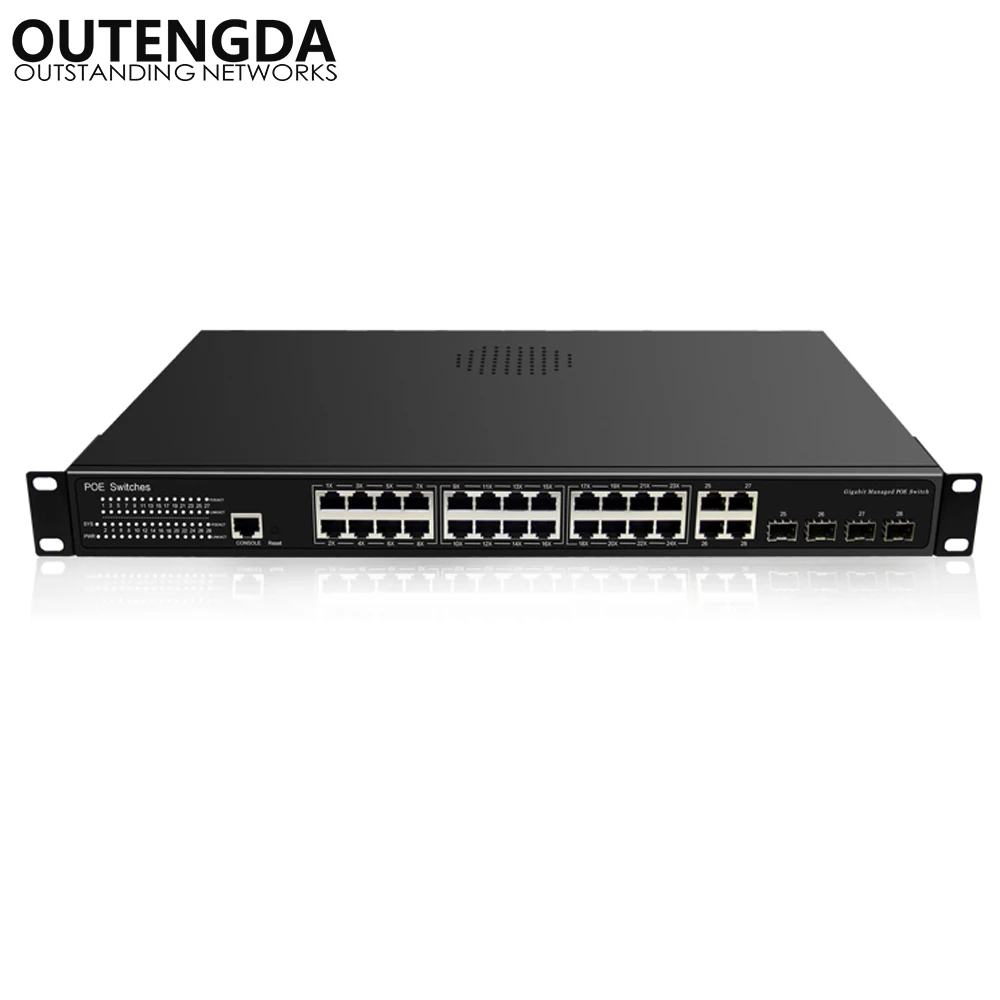 

VLAN 32 Port Full Gigabit Managed PoE Switch 10/100/1000Mbps Auto-sensing POE Combo 802.3af/at 802.1Q Poe Managed Switch 400W