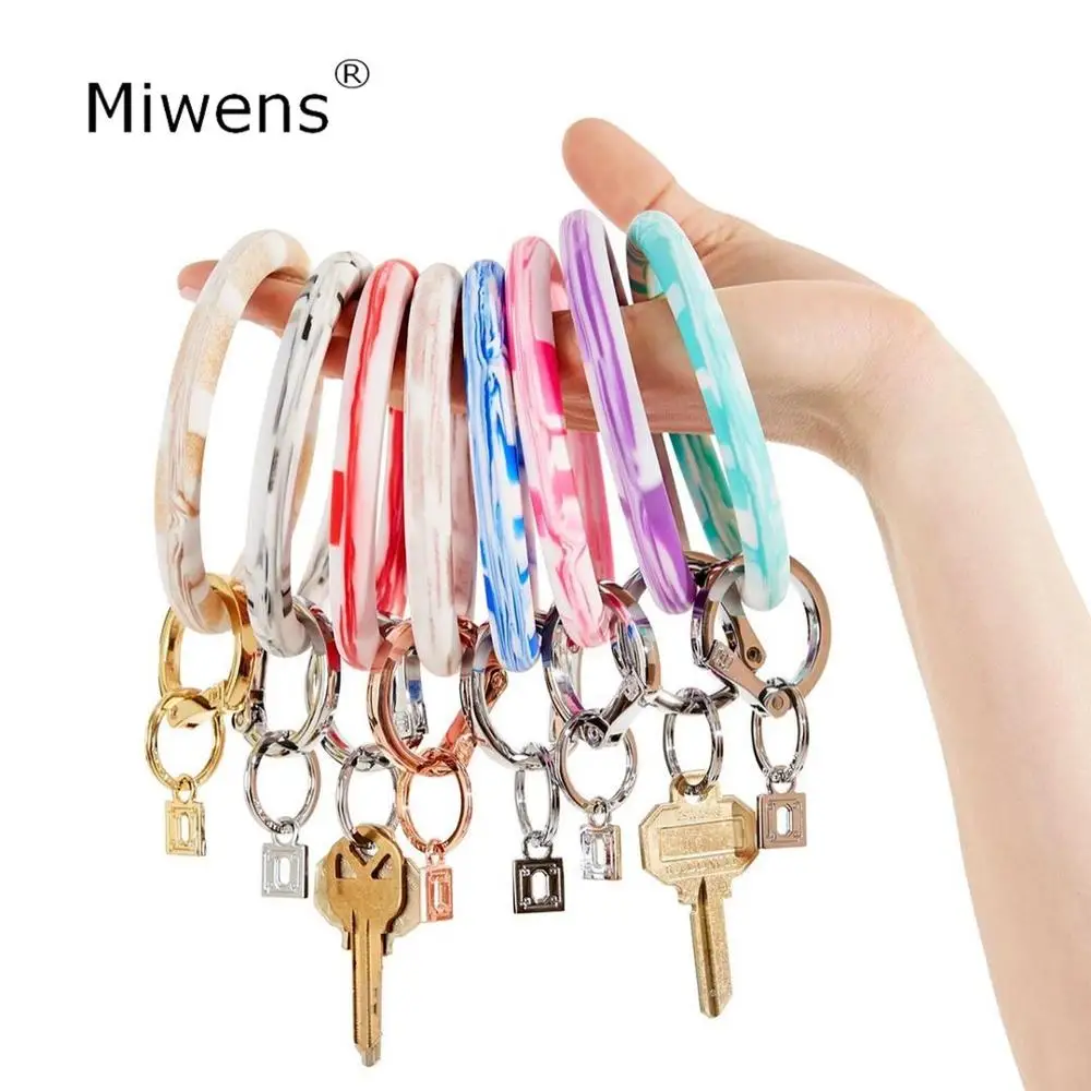 

Miwens 2019 New Fashion Monogram PU Leather O Key Chain Custom Big Circle Wristlet Keychain Wholesale For Women Girls
