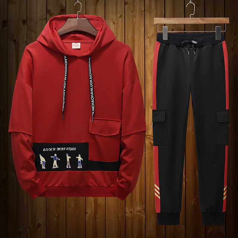 

2019 New Style Men's Hooded Loose-Fit Trend Tops Pullover Hoody Casual Sports Bib Overall Set