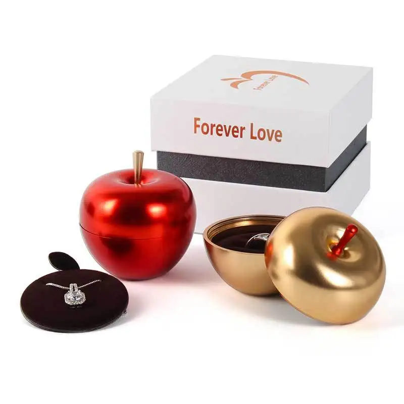 New Metallic Gold Plated Creative Screw Cap Apple Jewelry Ring Necklace Gift Box For Christmas And Valentine's Day