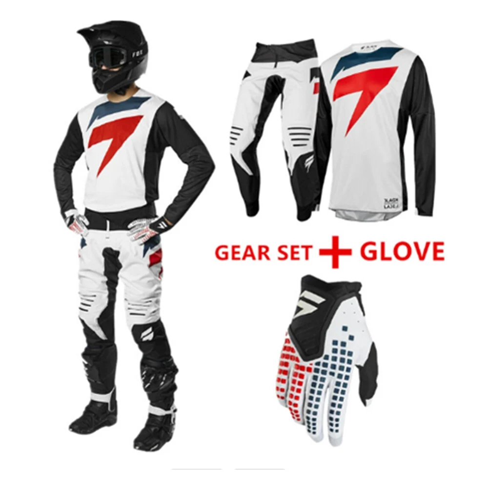 GLOVES SUIT Комплект для мотокросса MX ATV BMX Moto Джерси и штаны с длинным рукавом для гонок на мотоцикле костюм и перчатки - Color: GLOVES SUIT